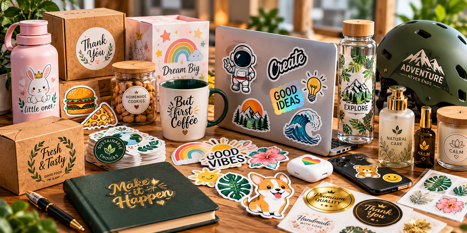 Custom product branding applications including stickers, labels and specialty transfers