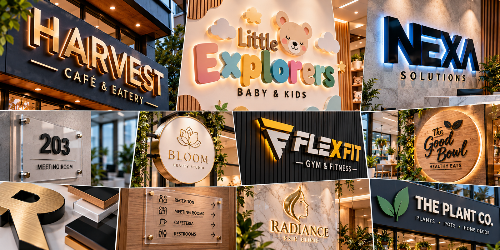 Rigid and dimensional signage applications including illuminated letters and acrylic signs